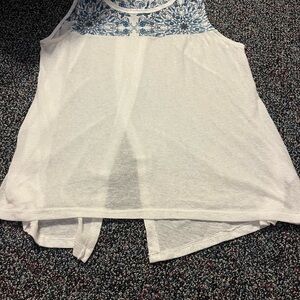 Women's White and Blue Sleeveless Top